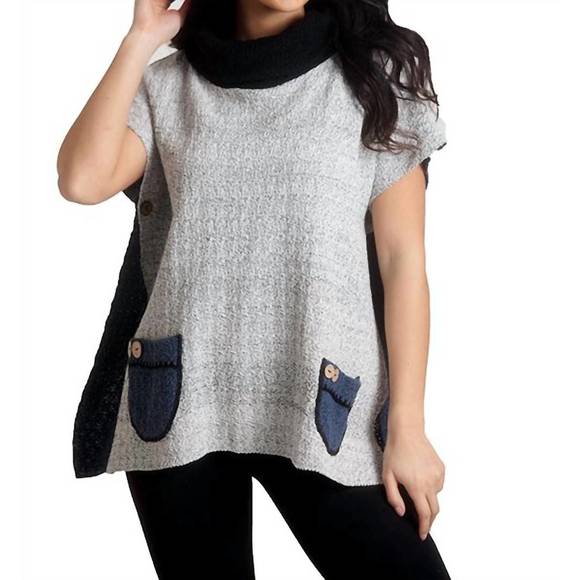 NEW FRENCH KYSS boucle cowl neck poncho in slatecombo - Picture 1 of 1